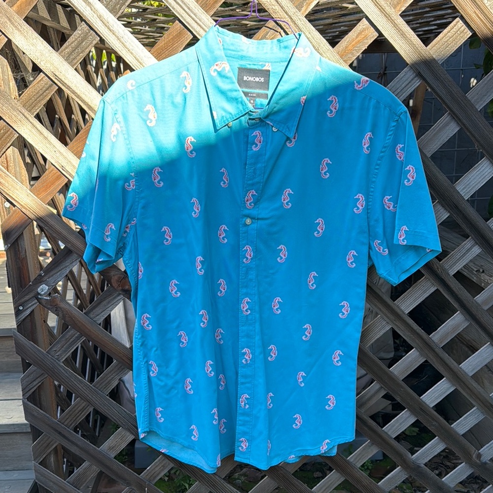 Bonobos Teal Seahorse Print Shirt